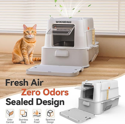 Wooaidagg Enclosed Stainless Steel Cat Litter Box - Image 4