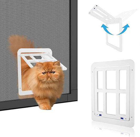 Cat Door for Screen Door with Magnetic Auto-Close, Dual Lockable Tabs Doggy by BillionChains