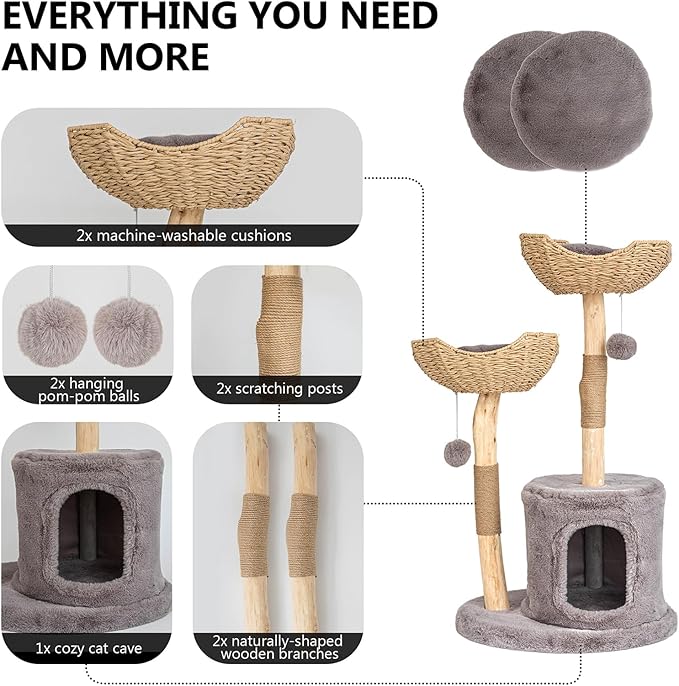 Modern Cat Tree for Indoor Cats Large Adult, 46.5" Tall Wooden Cat Tower for - Image 3