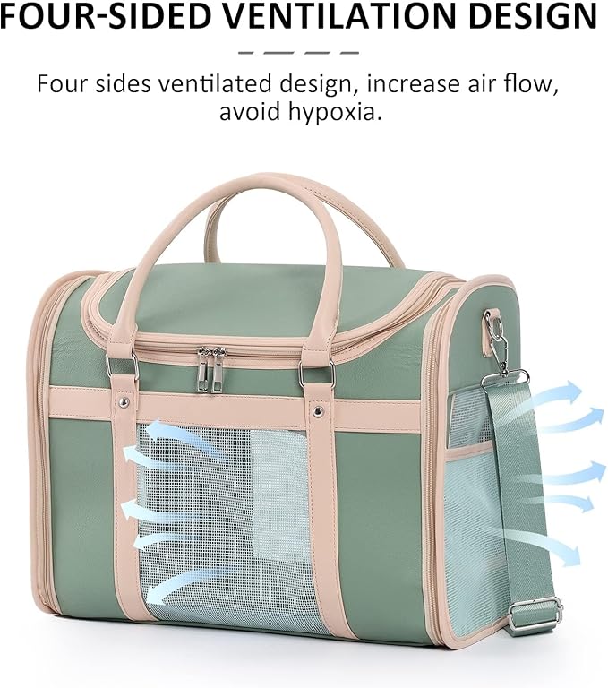Luxury Mint Green PU Leather Pet Carrier Bag, Airline Compliant Portable Travel - Image 7