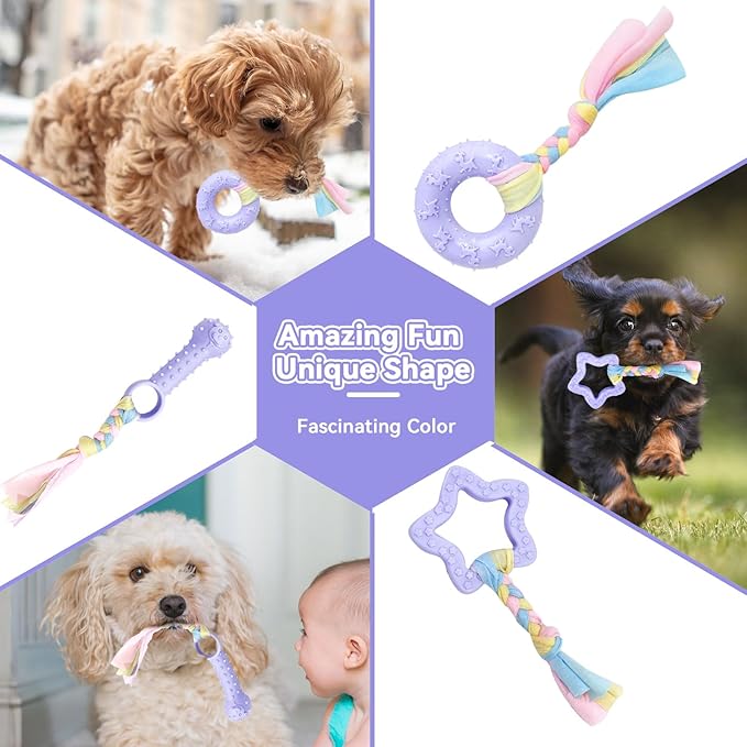 Petcare 6 Pack Puppy Teething Toys, Cute Purple Small Dog Chew Toys - Image 5