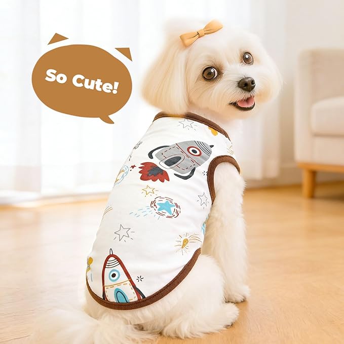PETCARE Cartoon Dog Shirts for Small Dogs Cute Dog Clothes Brown Spaceship - Image 3