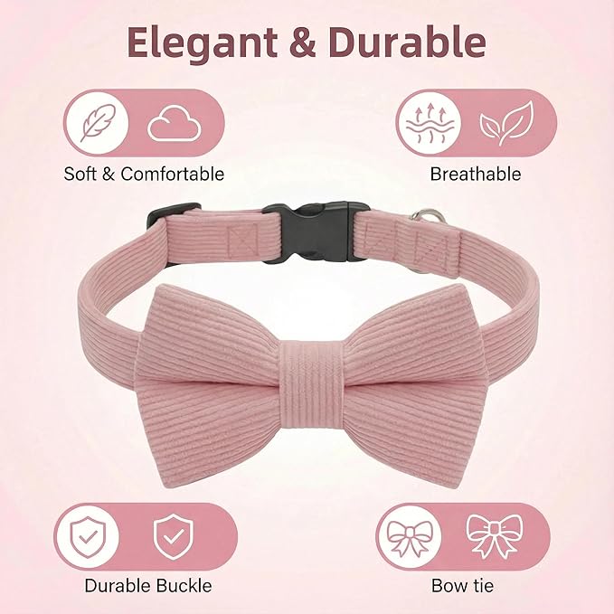 THAIN Dog Collar with Bow Tie Corduroy, Breathable&Adjustable Quick Release - Image 2