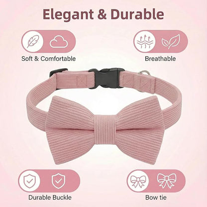THAIN Dog Collar with Bow Tie Corduroy, Breathable&Adjustable Quick Release - Image 2