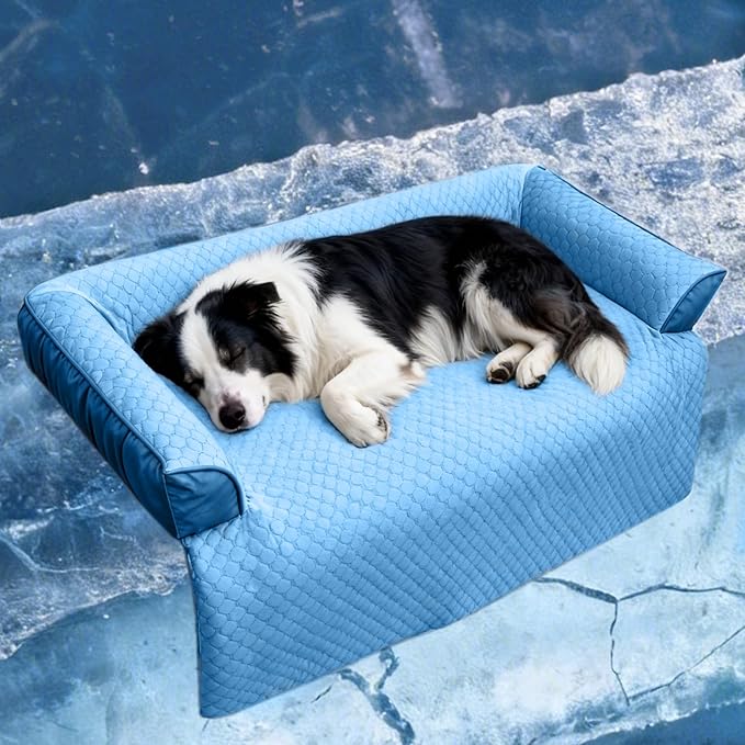 GGIB Cooling Dog Bed Mat with Bolster Pillow Washable Dog Couch Cover by GGIB