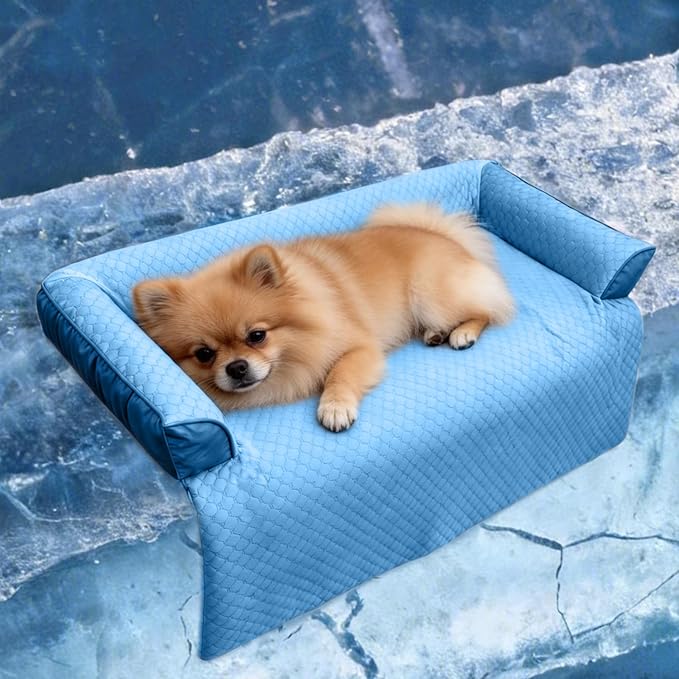 GGIB Cooling Dog Bed Mat with Bolster Pillow Washable Dog Couch Cover by GGIB