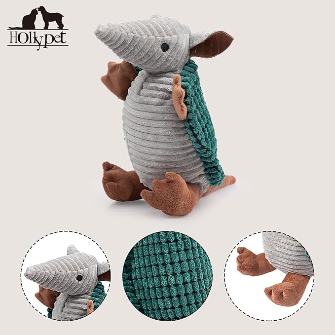 Hollypet Plush Dog Squeaky Toy Stuffed Armadillo Animal Pet Puppy Chew Toys - Image 3