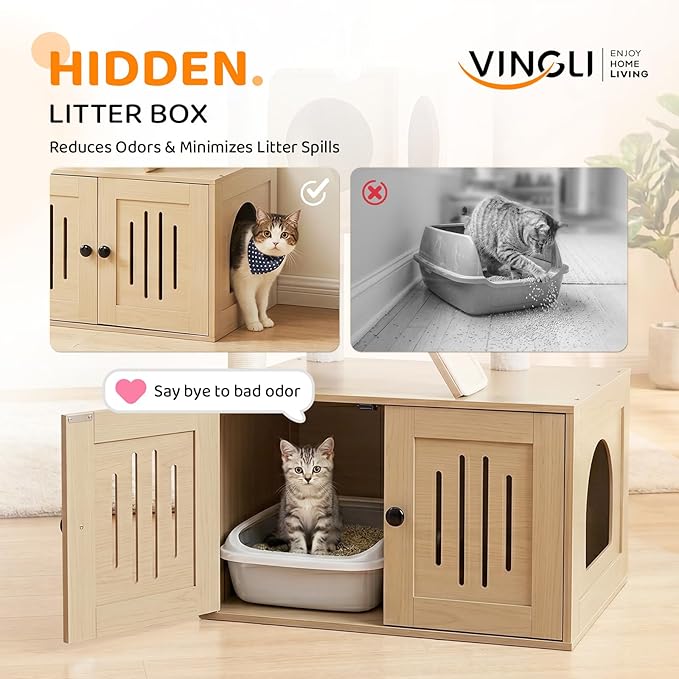 VINGLI Cat Tree Tower with Litter Box, Cat Tower wih Scratching Posts, Houses - Image 2