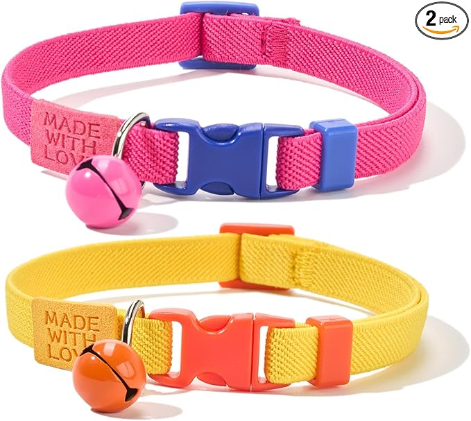 Elastic Cat Collar 2 Pack of Safety Quick Release Cat Collars by YUDOTE