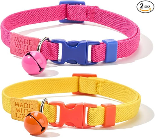 Elastic Cat Collar 2 Pack of Safety Quick Release Cat Collars by YUDOTE