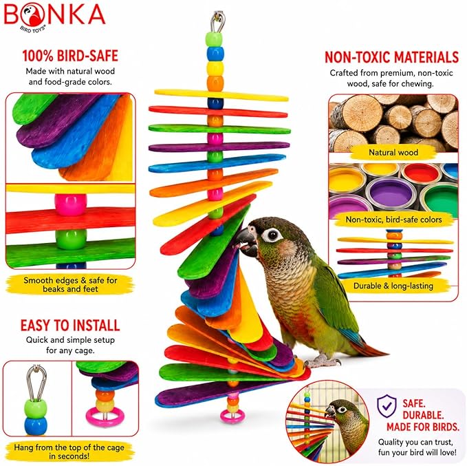 Bonka Bird Toys 867 Big Stick 9.5" Colored Wooden Plastic Spinning Chew Toy - Image 7