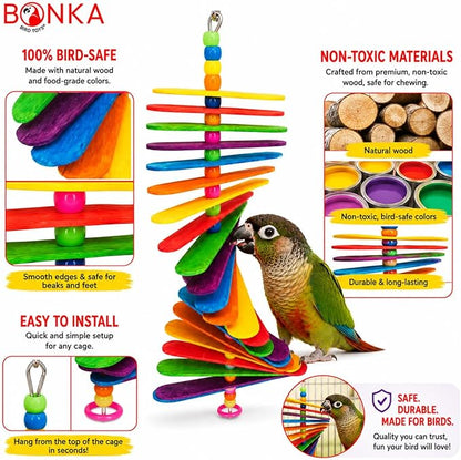 Bonka Bird Toys 867 Big Stick 9.5" Colored Wooden Plastic Spinning Chew Toy - Image 7