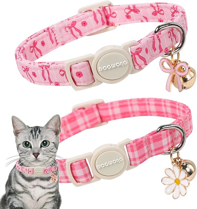 2 Pack Pink Cat Collars by DOGWONG
