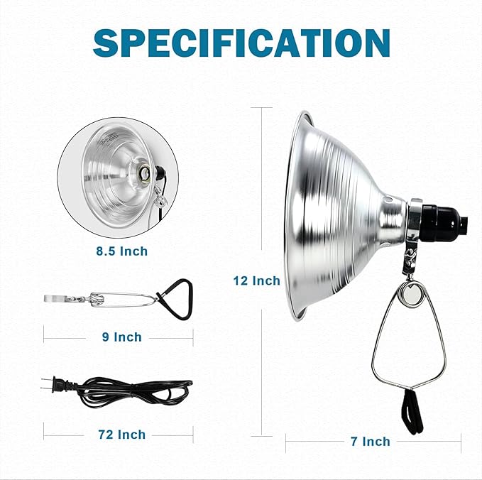 EP Clamp Lamp Light with Detachable 8.5 Inch Aluminum Reflector, 150 Watt E26 - Image 5