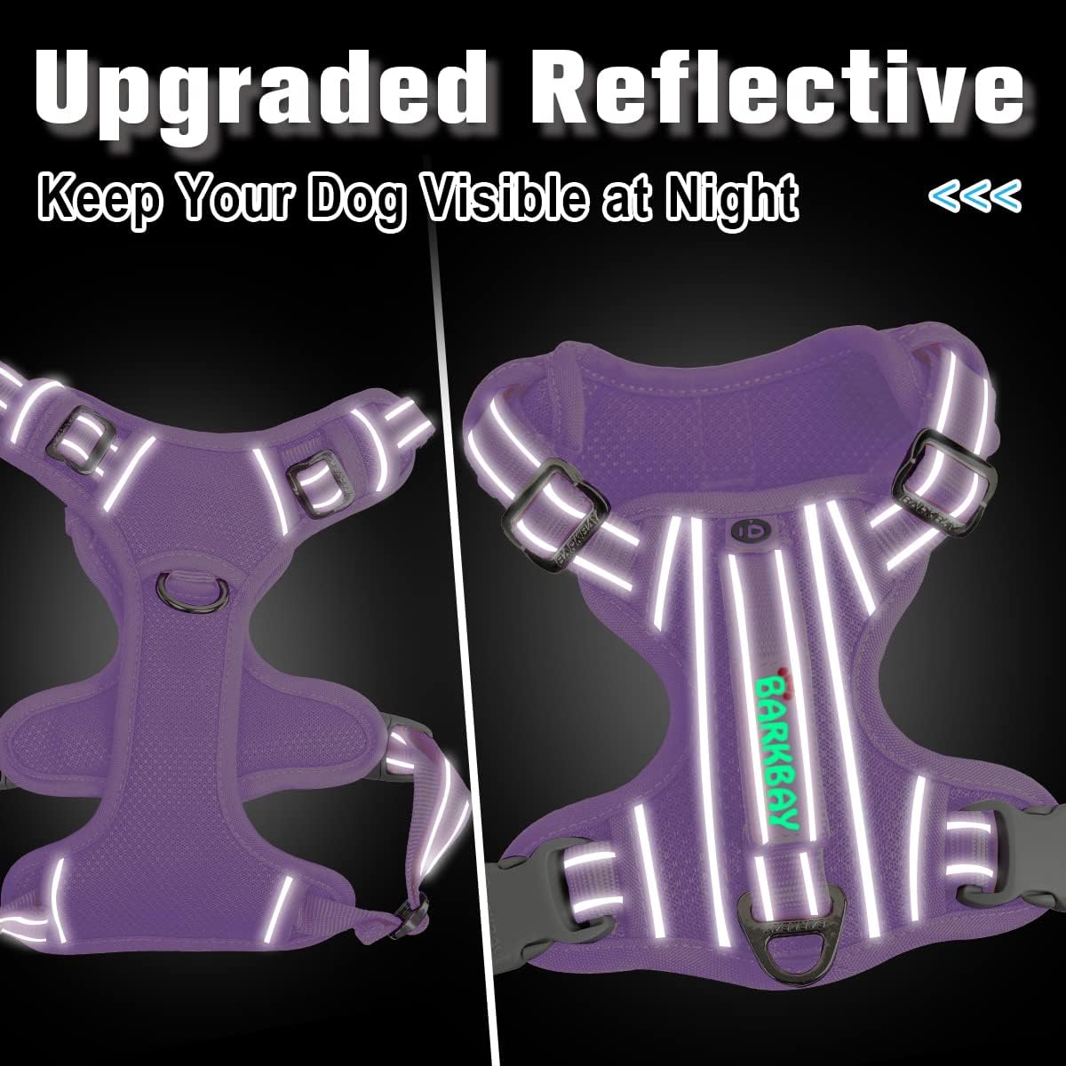 BARKBAY Dog Harness No Pull with ID Tag Pocket - Heavy Duty, Reflective, Easy Control for Large Dogs(Violet Purple,S)