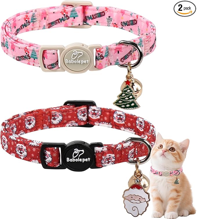 2 Pack Christmas Cat Collars by Babolepet