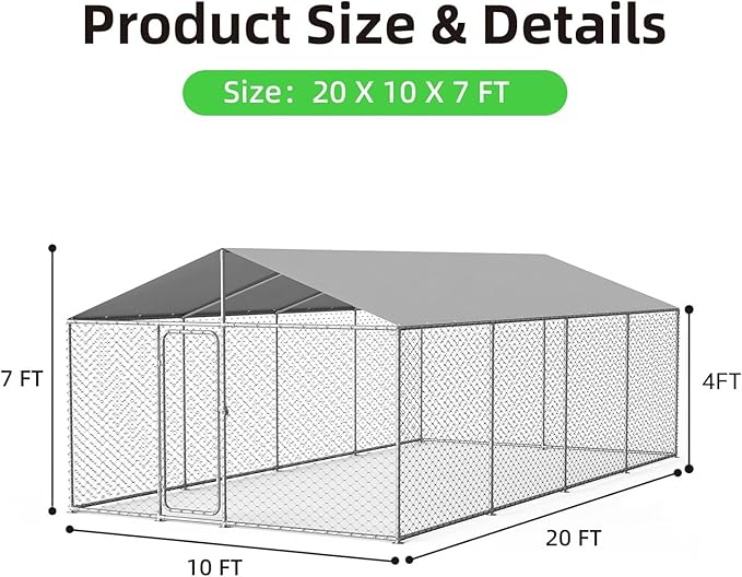 20'x10' Large Outdoor Dog Kennel, Heavy Duty Dog Enclosure - Image 6