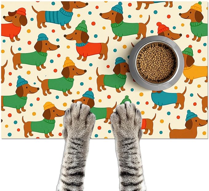 HOMETITUTE Dachshund Dogs Pet Food Mat Spill-Proof Pet Feeding Mat by HOMETITUTE