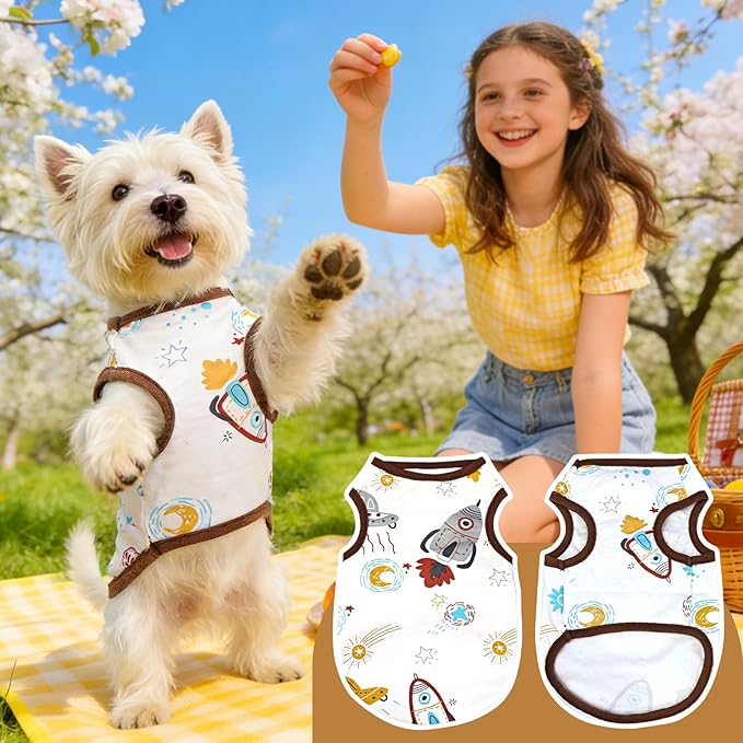 PETCARE Cartoon Dog Shirts for Small Dogs Cute Dog Clothes Brown Spaceship - Image 6