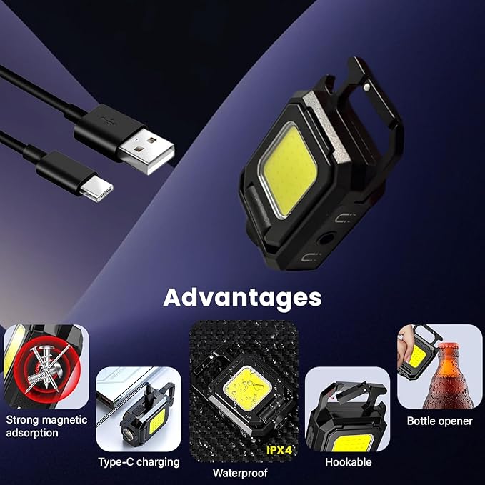 MAKDAK 4PC Cob Keychain Work Light EDC Rechargeable Foldable Keychain Flashlight - Image 7