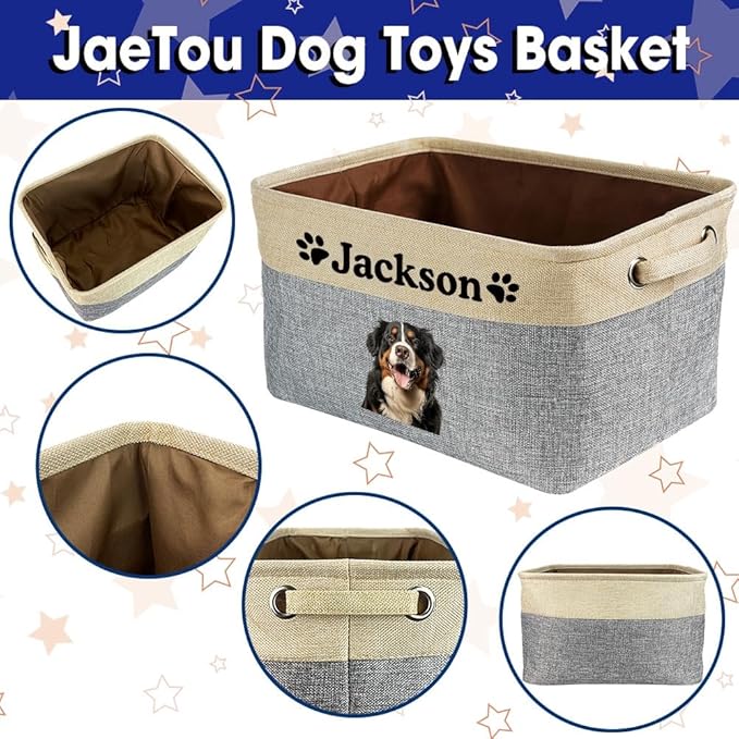 Custom Dog Name Photo Dog Toys Storage Basket - Image 4