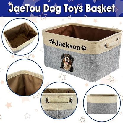 Custom Dog Name Photo Dog Toys Storage Basket - Image 4