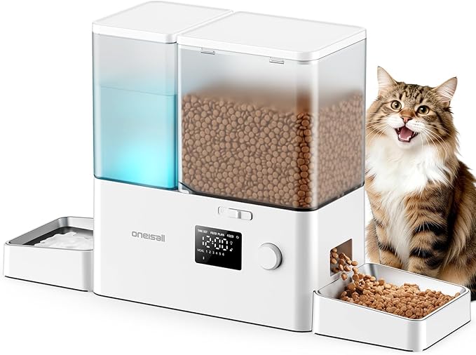 oneisall Automatic Cat Feeder and Water Dispenser, Cat Food Dispenser by oneisall