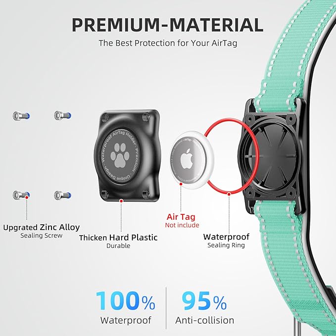 Upgrade AirTag Dog Collar, IP68 Waterproof Air Tag Dog Collar Holder, Reflective - Image 3