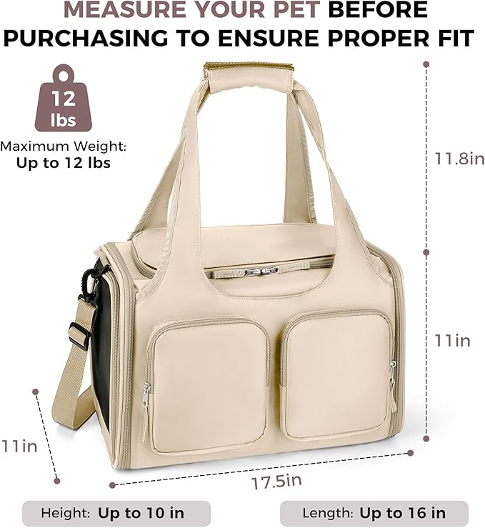Dog, Cat Carrier for Pets Up to 12 Lbs, Airline Approved Collapsible Soft-Sided - Image 2