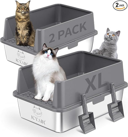 2PACK Stainless Steel Cat Litter Box by ICYAIR