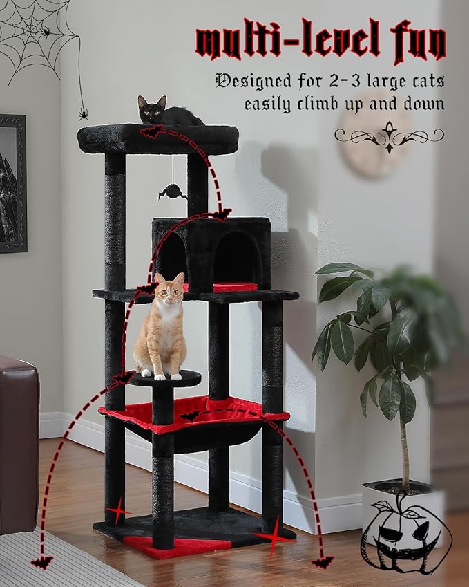 MUTTROS Gothic Cat Tree with Super Large Hammock, 56.3" Black Cat Tower with - Image 7