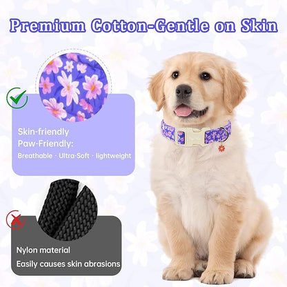Floral Dog Collar, Spring Summer Cute Purple Flower Pet Collar - Image 3