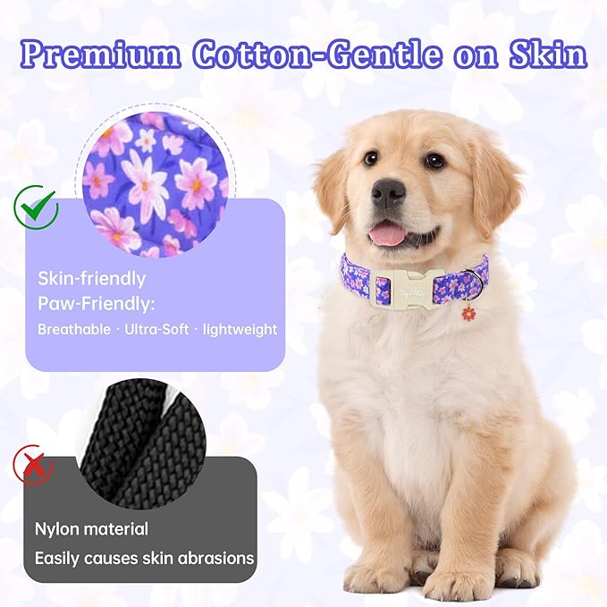 Floral Dog Collar, Spring Summer Cute Purple Flower Pet Collar - Image 3