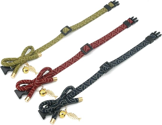 Cute Bowtie Cat Collar with Bell. Japanese Stylish Bowknot & Fish Charm. Safety - Image 4