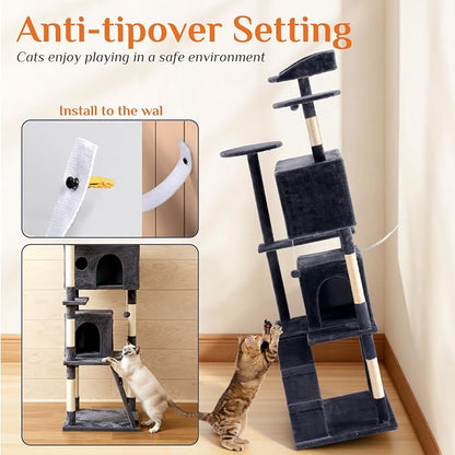 DUMOS 80-inch Indoor Cat Tree Tower –Multi-Level Pet House - Image 5