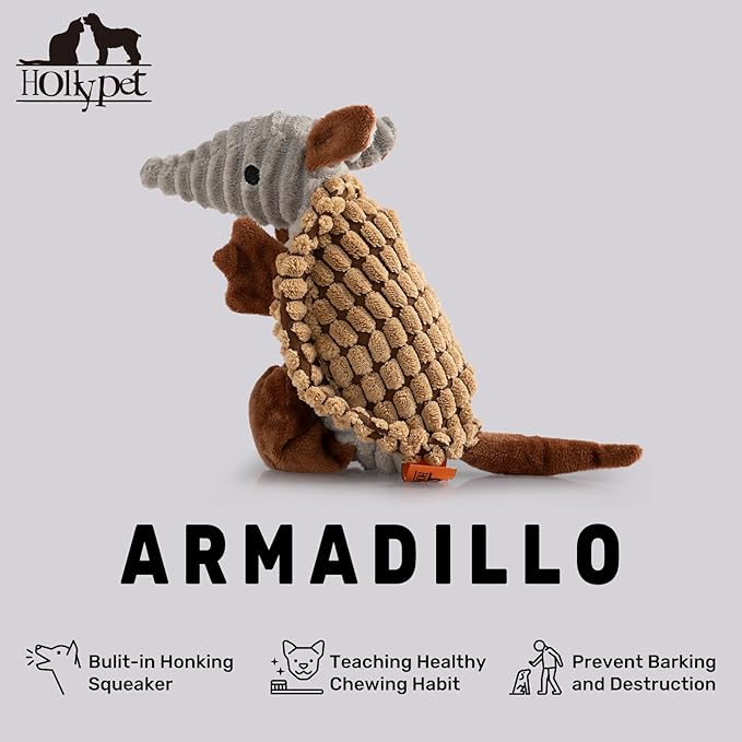 Hollypet Plush Dog Squeaky Toy Stuffed Armadillo Animal Pet Puppy Chew Toys - Image 4
