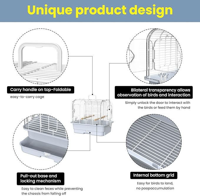 Travel Bird Carrier Cage, Transparent Parakeet Cage, Small Portable Bird Cage - Image 2