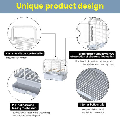 Travel Bird Carrier Cage, Transparent Parakeet Cage, Small Portable Bird Cage - Image 2