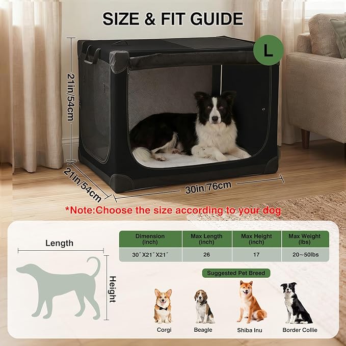 Veraste 30" L x 21" W x 21" H Collapsible Travel Dog Crate, Portable Soft Dog - Image 2