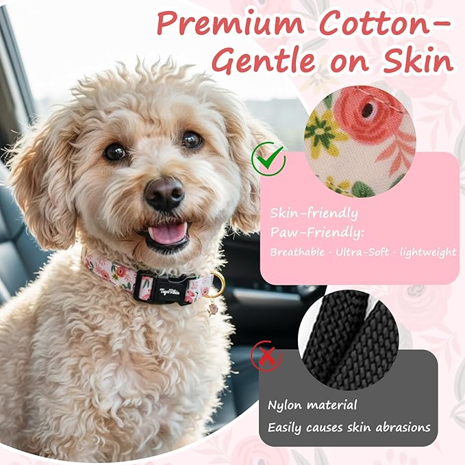 Dog Collar with Roses Patterns, Spring Summer Collection Pink Dog Collar with - Image 4