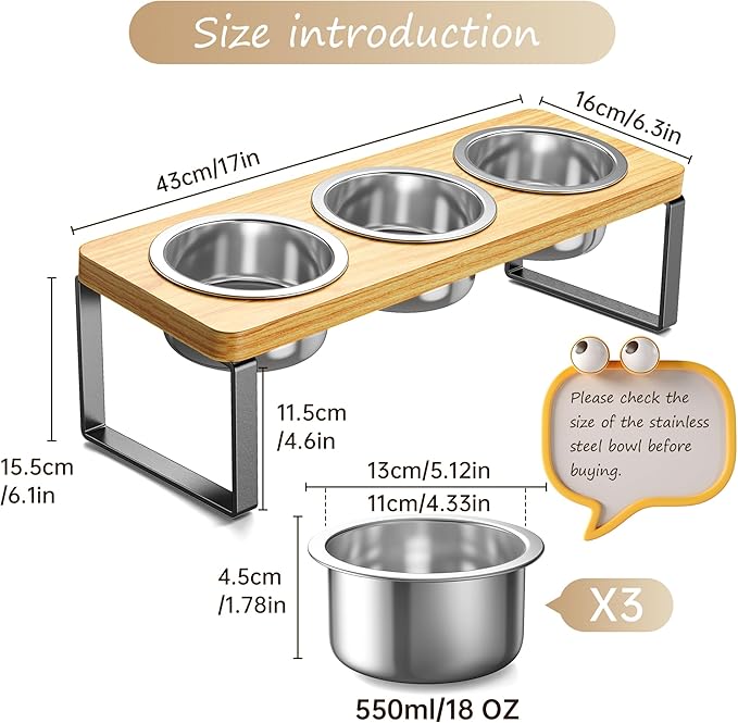 Elevated Cat Bowls with 3 Stainless Steel Bowls | 10° Tilted Anti-Vomiting - Image 4