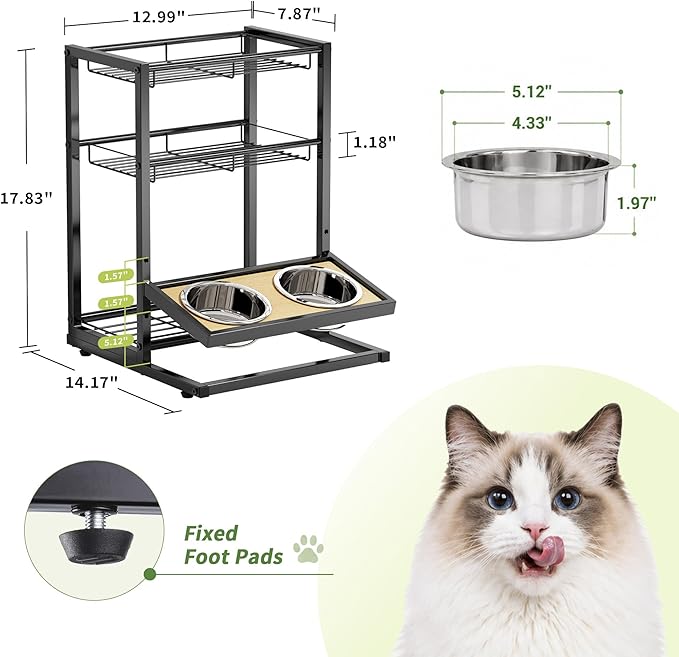 Elevated Cat Bowl Stand Feeding Station, 3-Tier Cat Food Organizer & Storage - Image 4