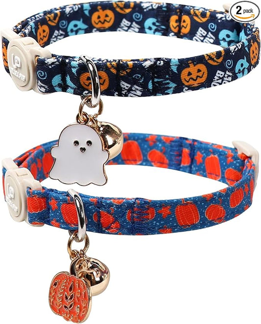 Halloween Cat Collar-2Pack Autumn Pumpkin Kitten Collars-Funny Halloween Ghost by UPURARAPUP