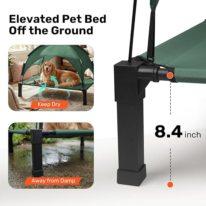 Heeyoo Elevated Dog Bed with Removable Canopy, Portable Dog Cot with Sun - Image 3