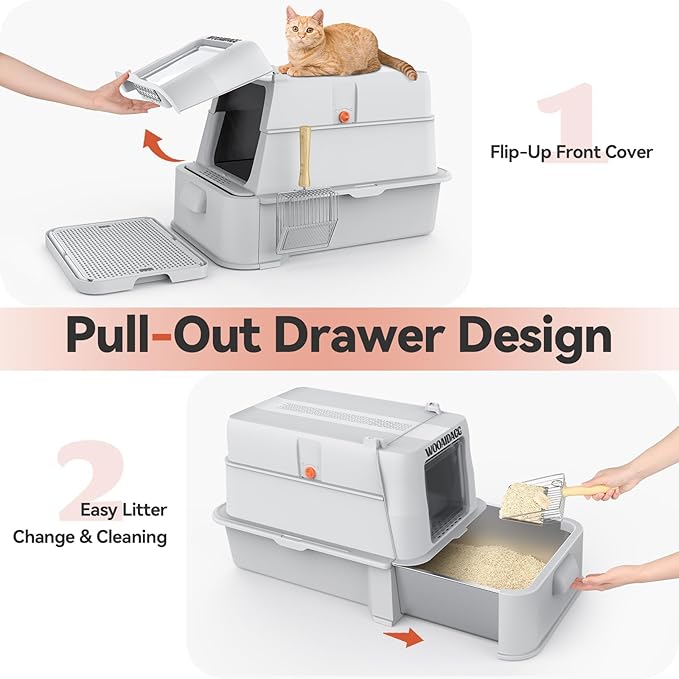 Wooaidagg Enclosed Stainless Steel Cat Litter Box - Image 2