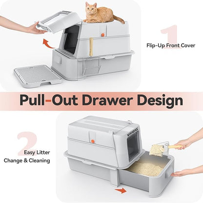 Wooaidagg Enclosed Stainless Steel Cat Litter Box - Image 2