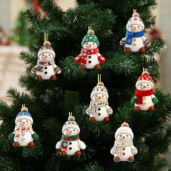 8 Pcs Christmas Snowman Ornaments 2D Acrylic Christmas Hanging Ornaments - Image 6