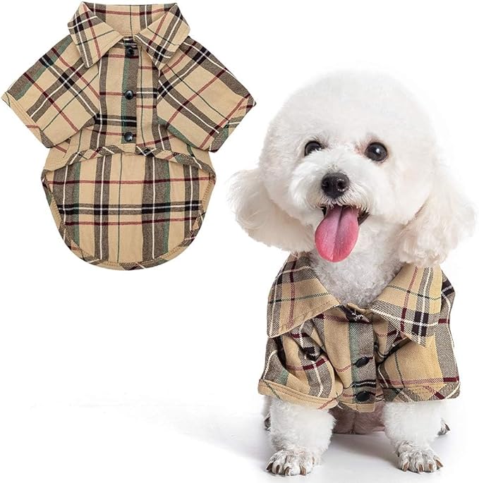 PUPTECK Plaid Dog Shirt, Cute Puppy Cat Polo T-Shirt, Soft Pet Clothes Outfit by PUPTECK