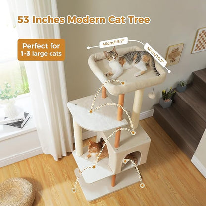 PAWZ Road Large Cat Tree, 53 Inches Modern Wooden Cat Tower - Image 6