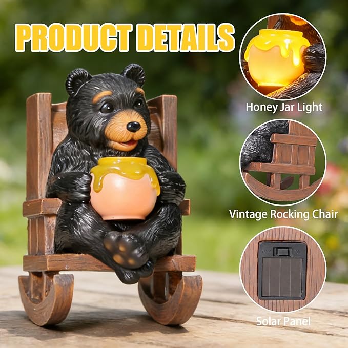Sheaifun Solar Garden Statues Black Bear Decor Resin Bear Statues Outdoor - Image 2